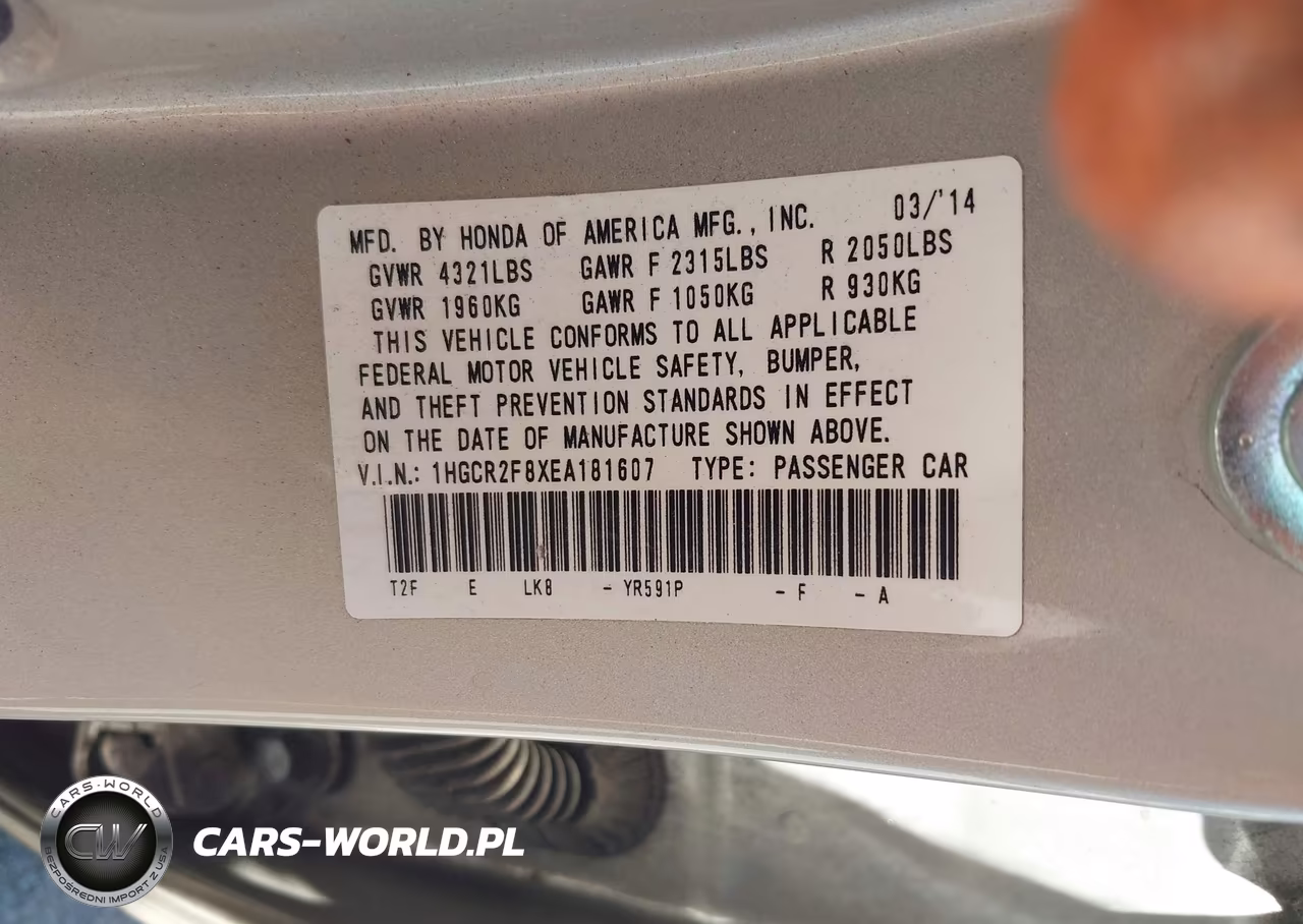 2014 Honda Accord Exl VIN:1HGCR2F8XEA181607 - 9
