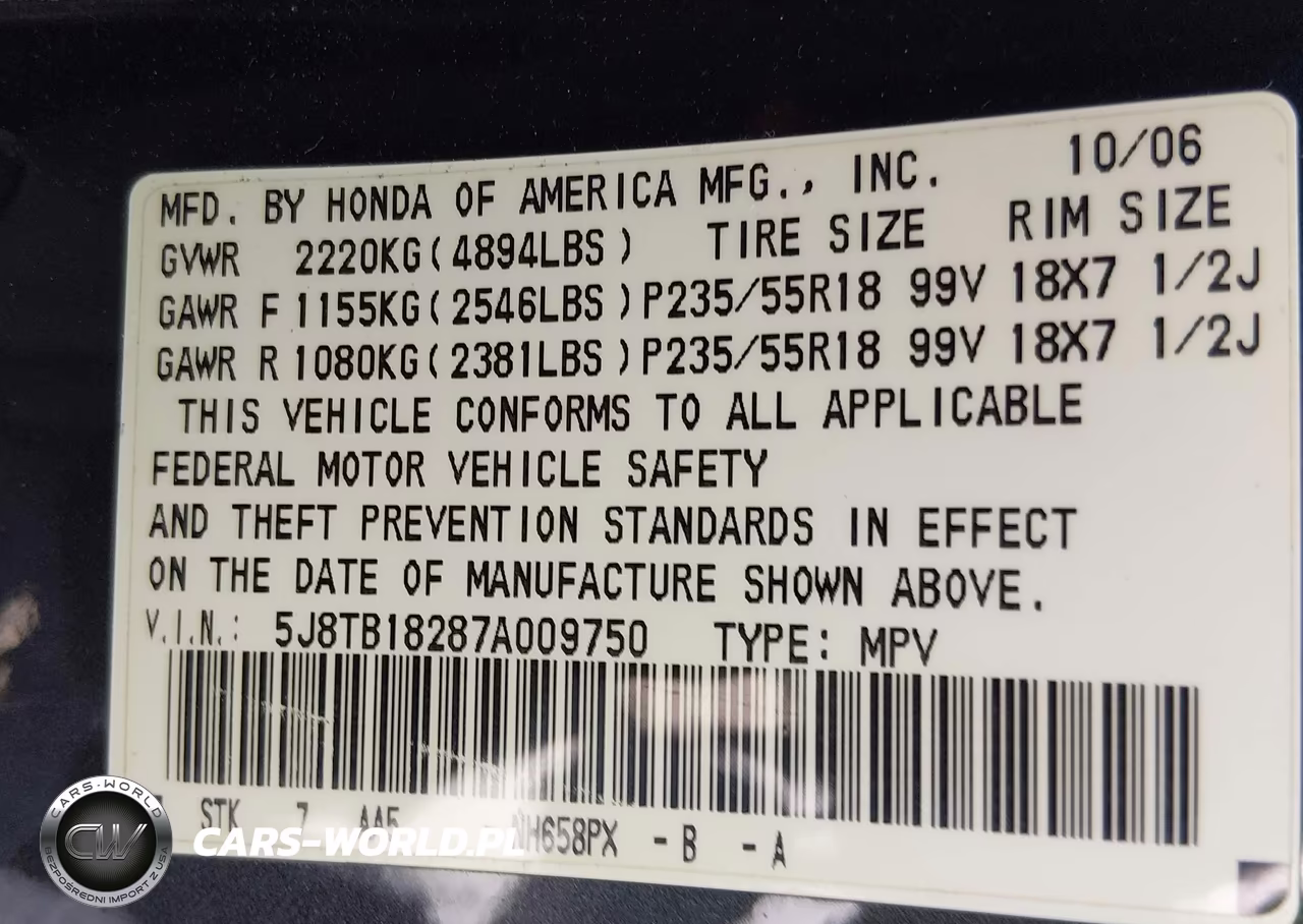 2007 Acura Rdx VIN:5J8TB18287A009750 - 9