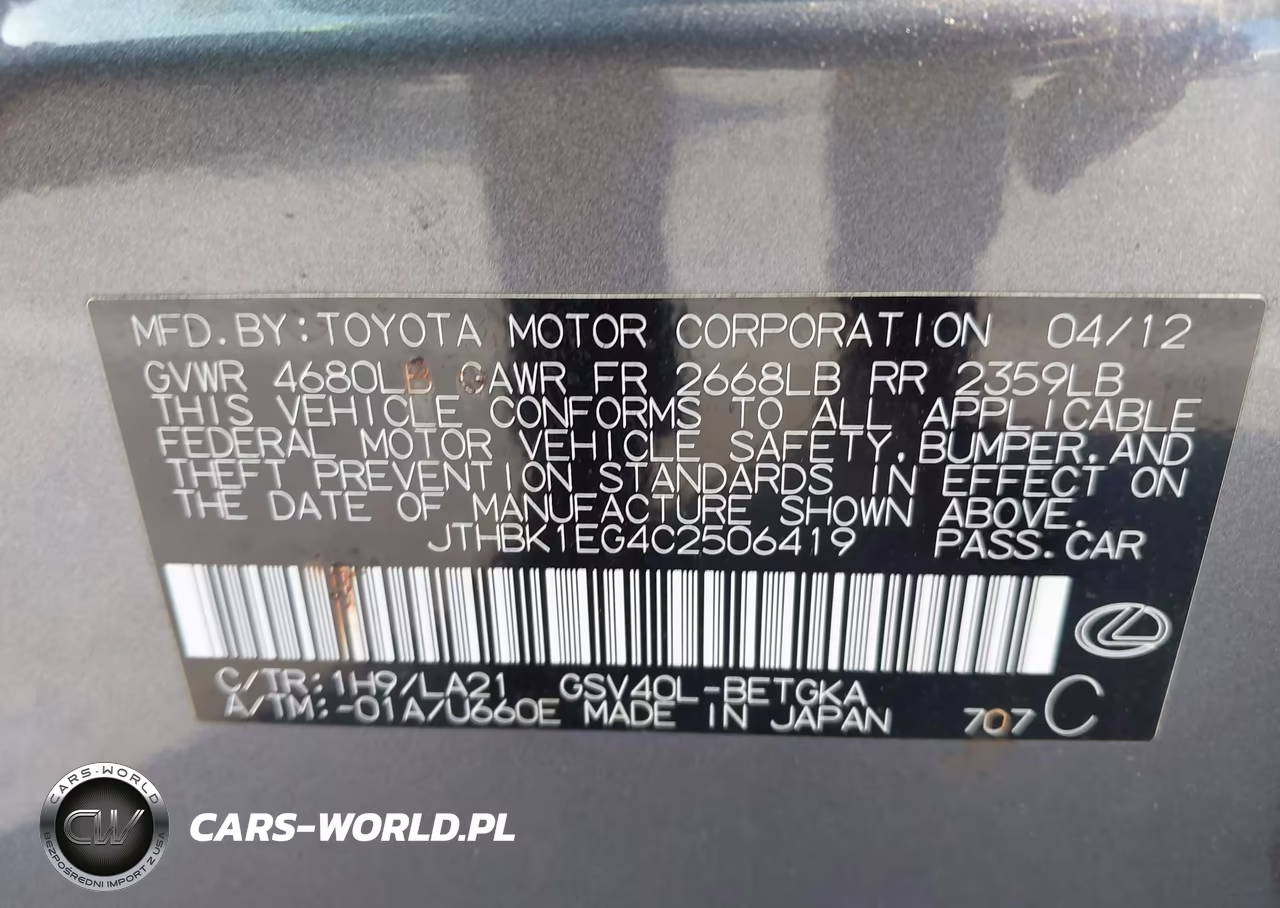 2012 Lexus Es 350 VIN:JTHBK1EG4C2506419 - 9