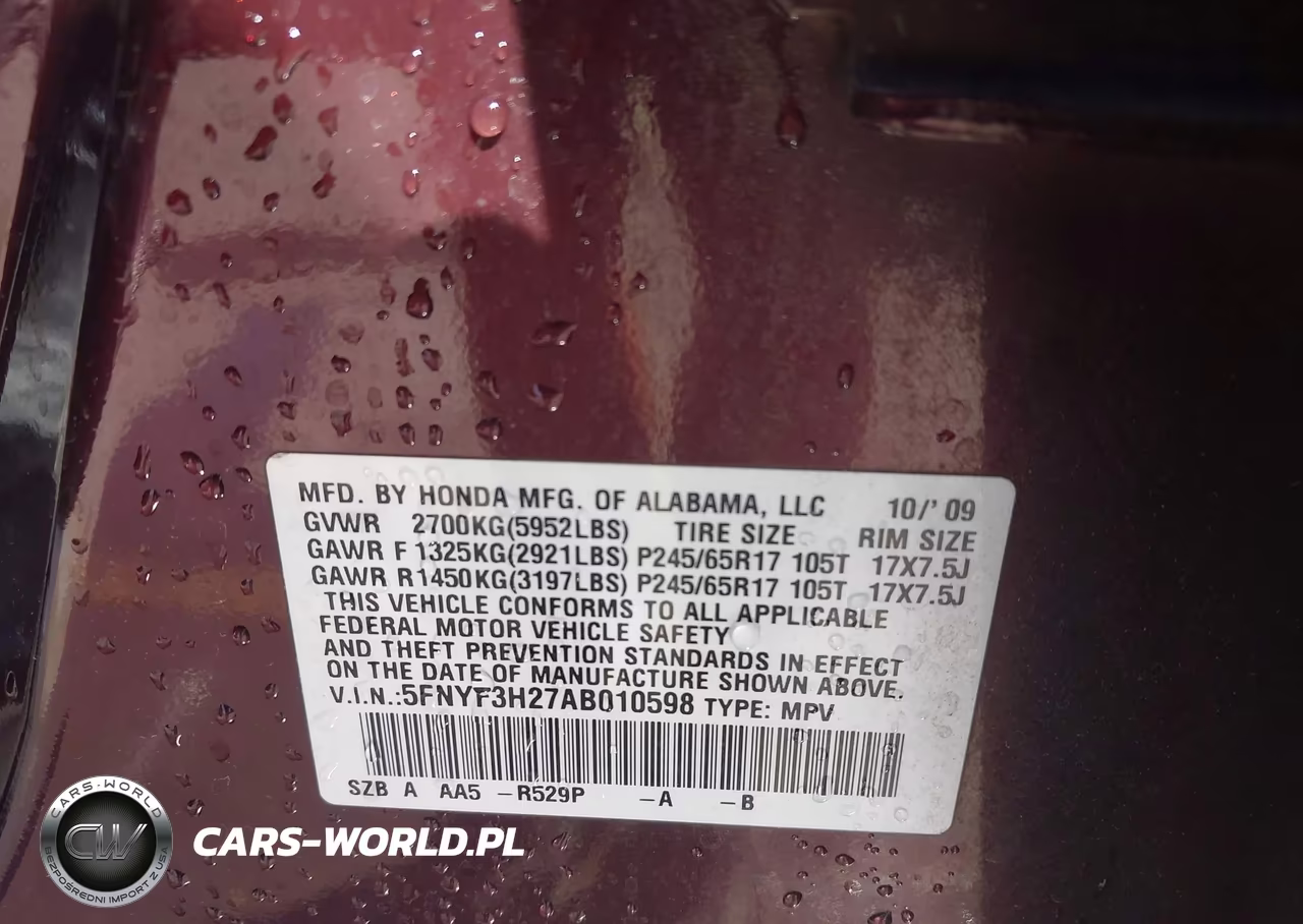 2010 Honda Pilot Lx VIN:5FNYF3H27AB010598 - 9