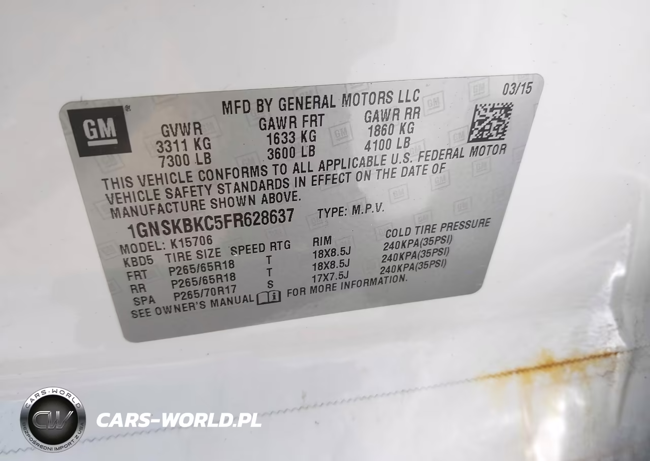 2015 Chevrolet Tahoe Lt VIN:1GNSKBKC5FR628637 - 9