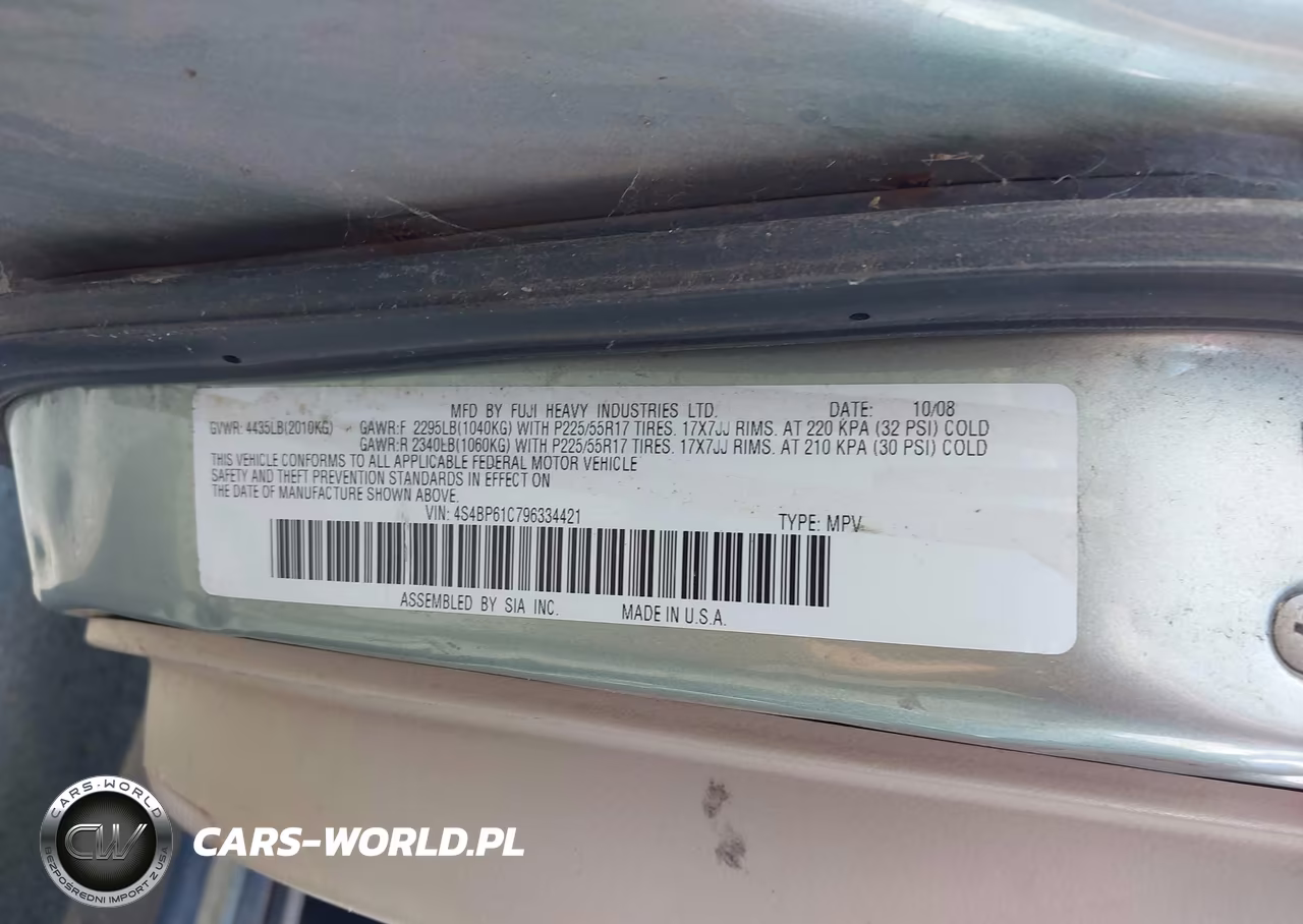 2009 Subaru Outback 2.5I VIN:4S4BP61C796334421 - 9