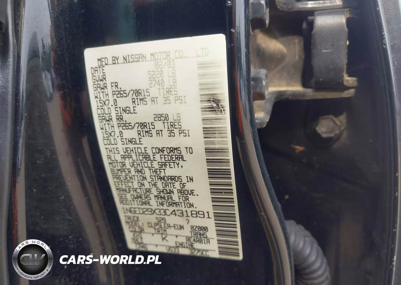 2003 Nissan Frontier Xe-V6 VIN:1N6ED29X33C431891 - 9