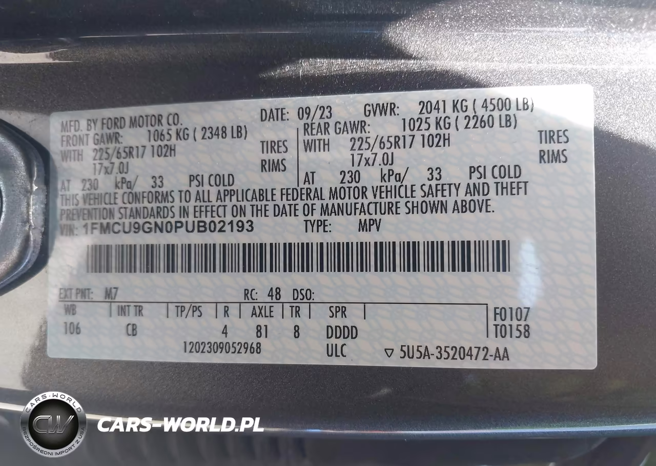 2023 Ford Escape Active VIN:1FMCU9GN0PUB02193 - 9