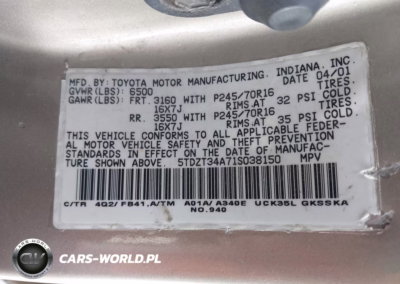 2001 Toyota Sequoia Sr5 V8 VIN:5TDZT34A71S038150 - 9