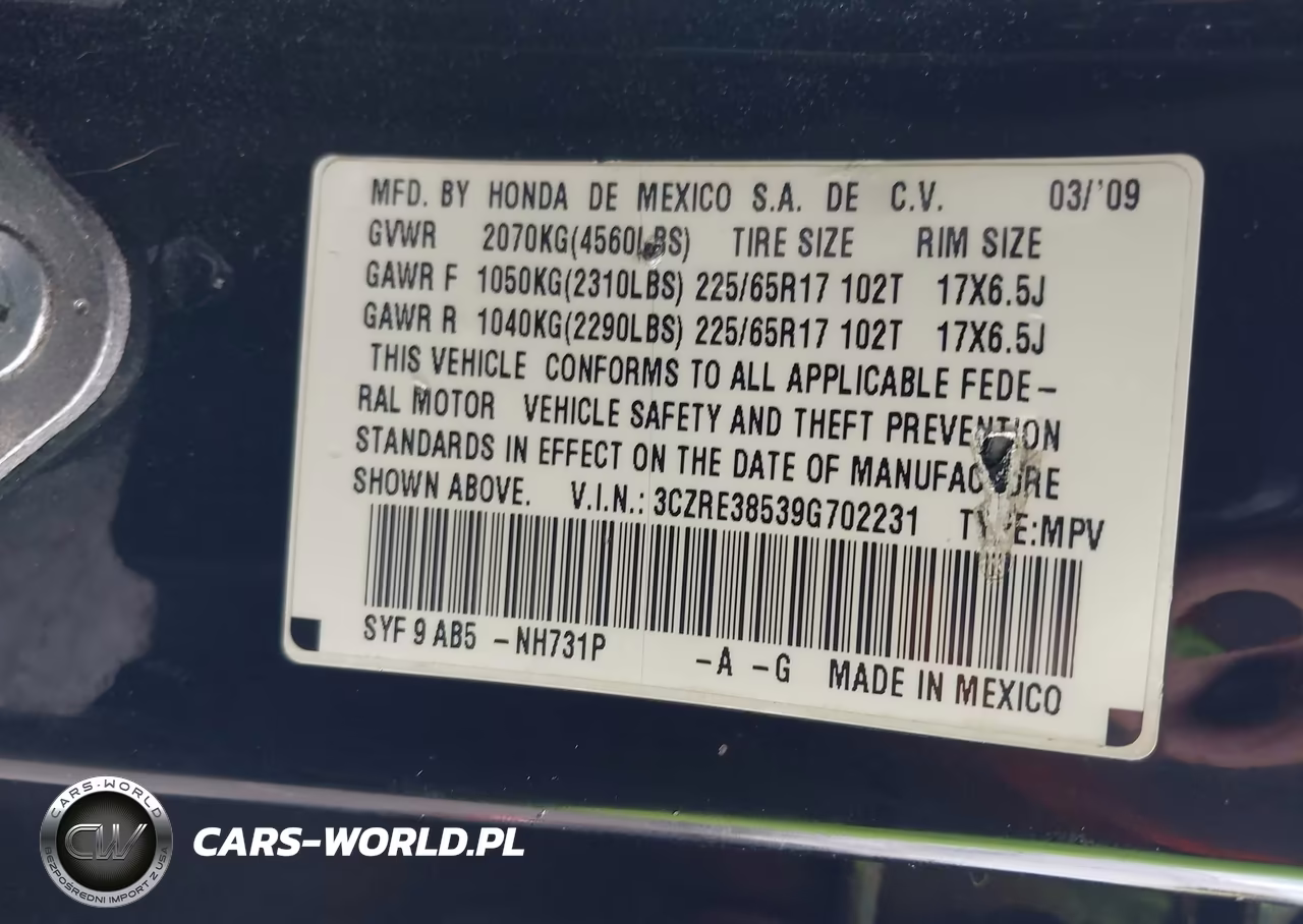 2009 Honda Cr-V Ex VIN:3CZRE38539G702231 - 9