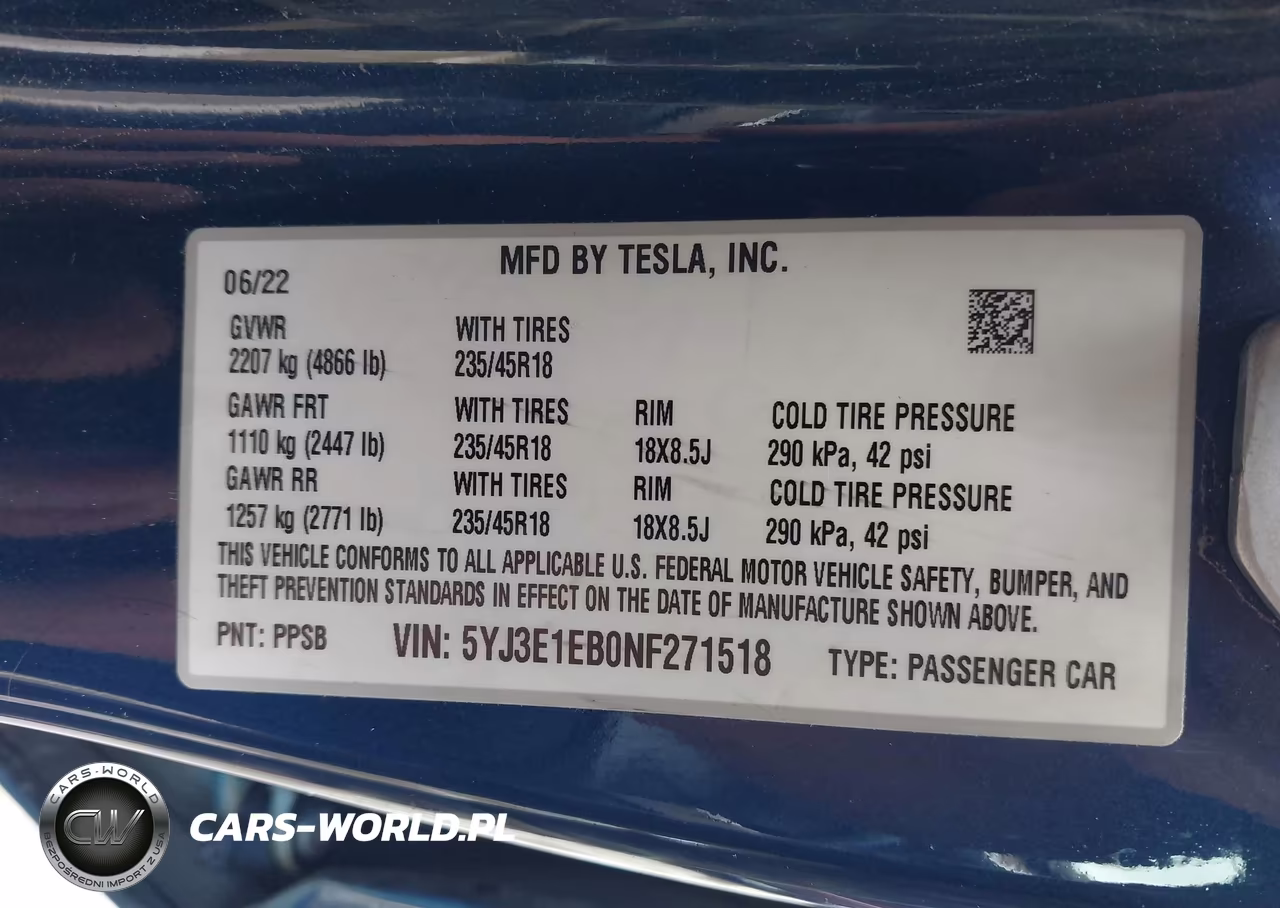 2022 Tesla Model 3 Long Range Dual Motor All-Wheel Drive VIN:5YJ3E1EB0NF271518 - 9