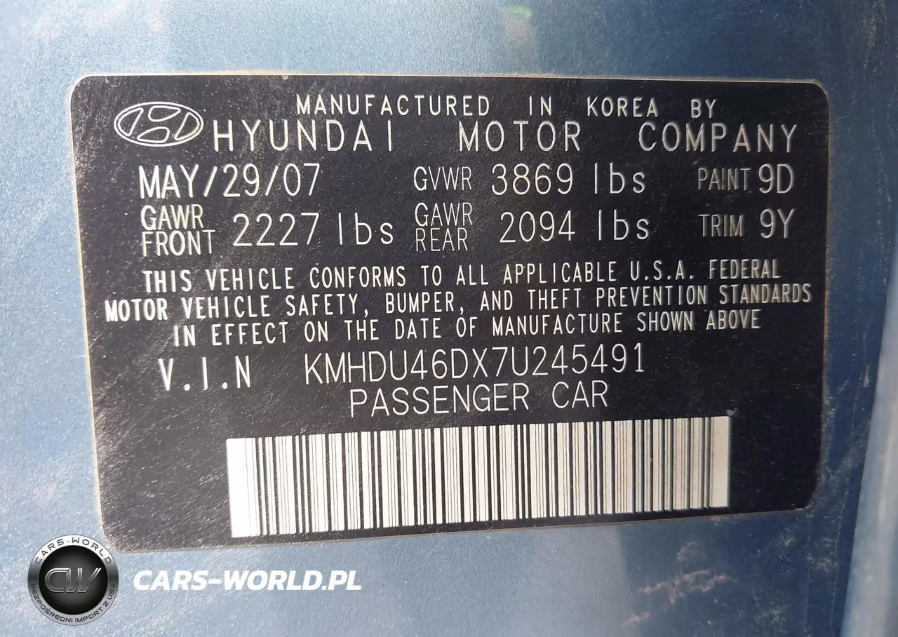 2007 Hyundai Elantra Gls-Limited-Ltd-Se VIN:KMHDU46DX7U245491 - 9