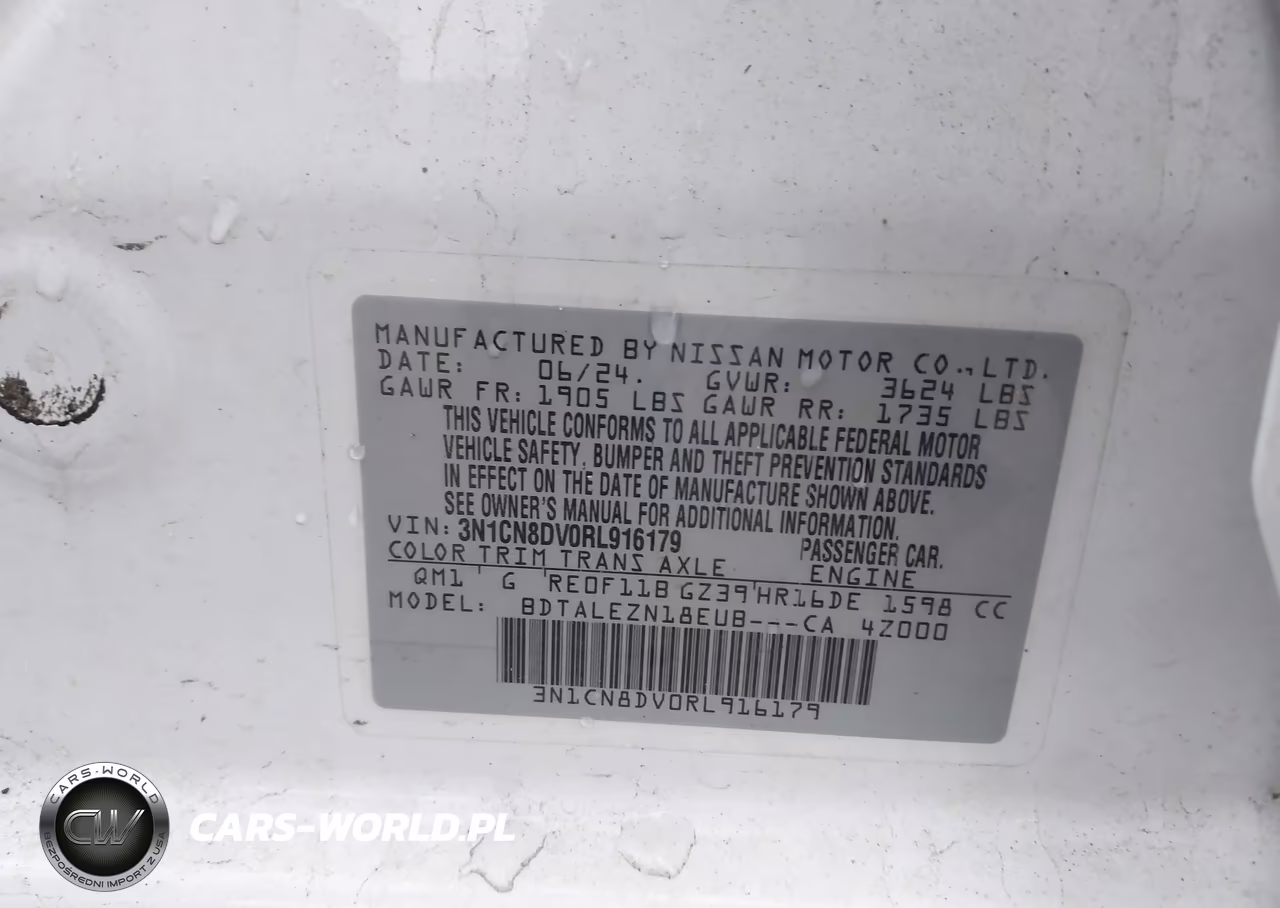 2024 Nissan Versa 1.6 S VIN:3N1CN8DV0RL916179 - 9