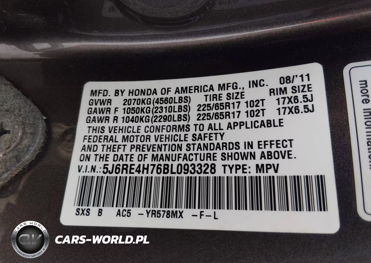 2011 Honda Cr-V Ex-L VIN:5J6RE4H76BL093328 - 9