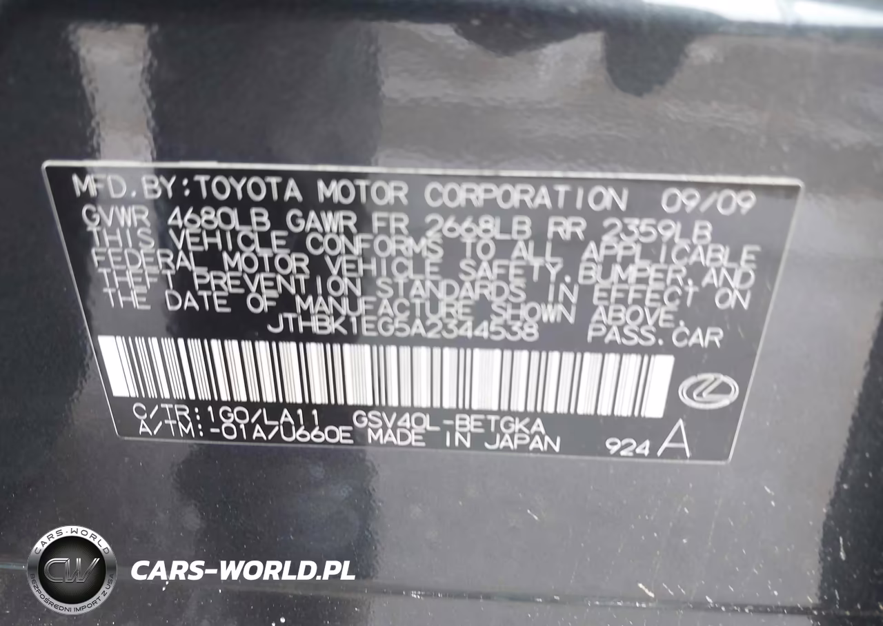 2010 Lexus Es 350 Base (A6) VIN:JTHBK1EG5A2344538 - 9
