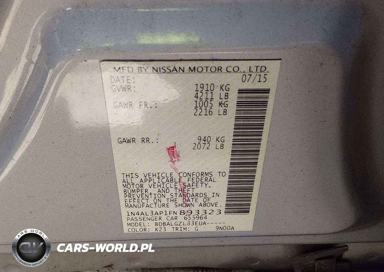 2015 Nissan Altima 2.5-2.5 S-2.5 Sl-2.5 Sv VIN:1N4AL3AP1FN893323 - 9