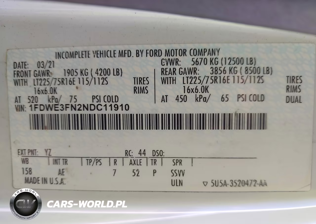 2022 Ford E-350 Cutaway VIN:1FDWE3FN2NDC11910 - 5