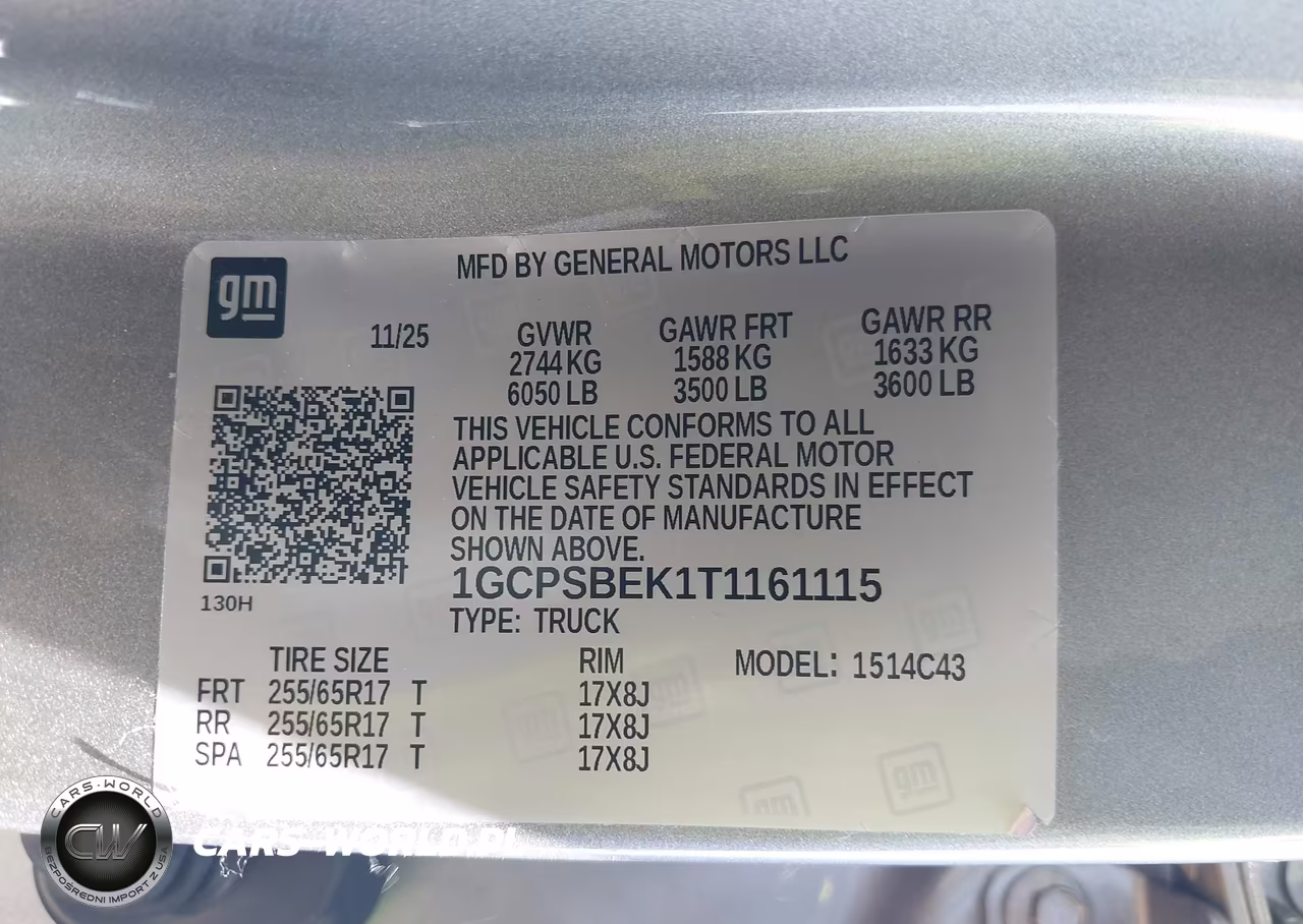 2026 Chevrolet Colorado Wt, Rwd VIN:1GCPSBEK1T1161115 - 9