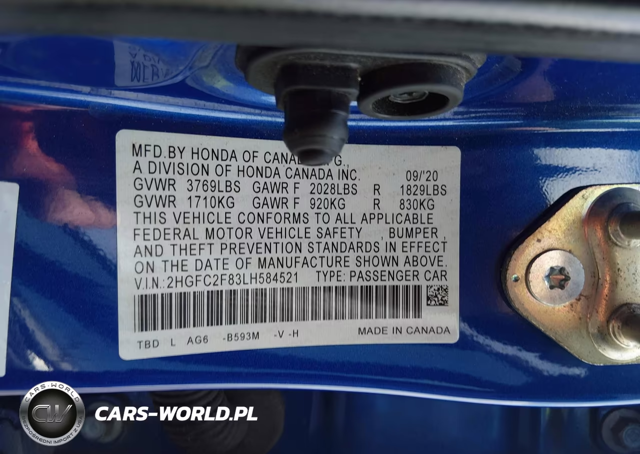 2020 Honda Civic Sport VIN:2HGFC2F83LH584521 - 9