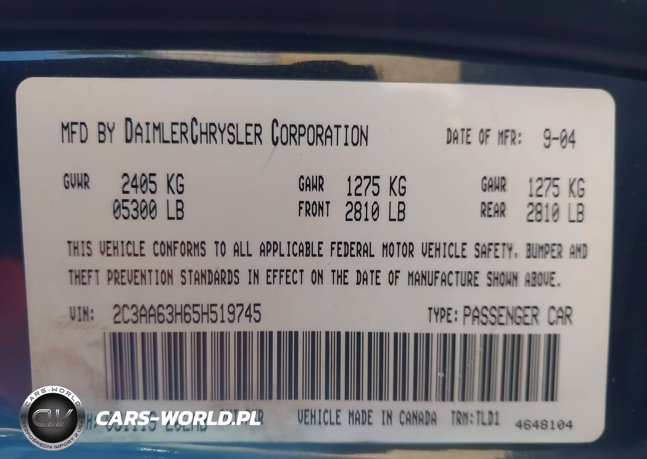 2005 Chrysler 300C VIN:2C3AA63H65H519745 - 9