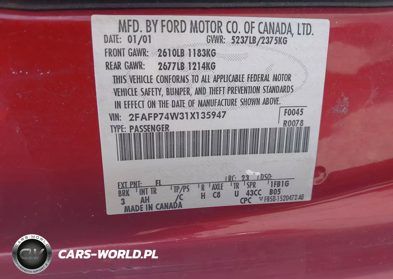 2001 Ford Crown Victoria Lx VIN:2FAFP74W31X135947 - 9