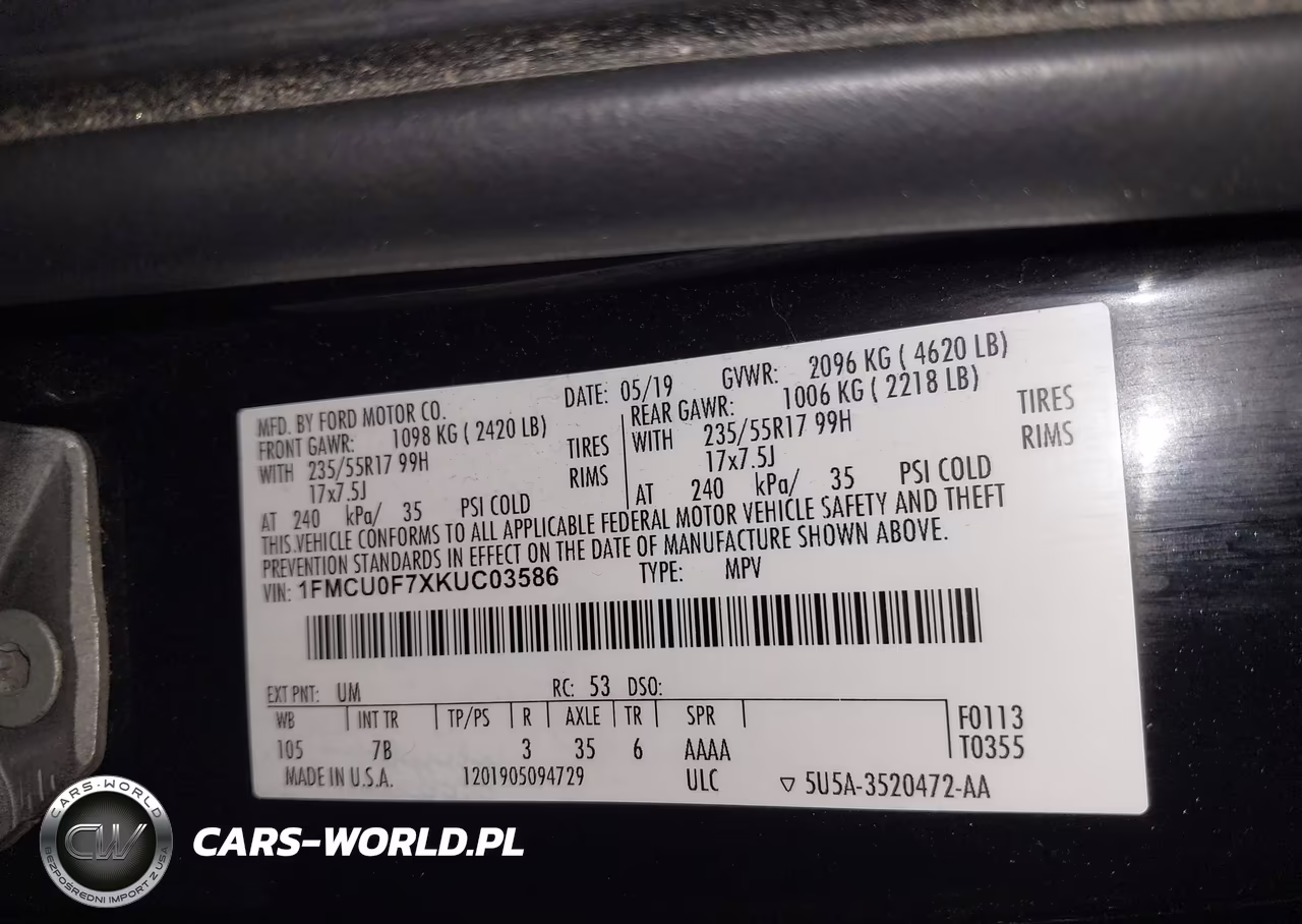 2019 Ford Escape S VIN:1FMCU0F7XKUC03586 - 9