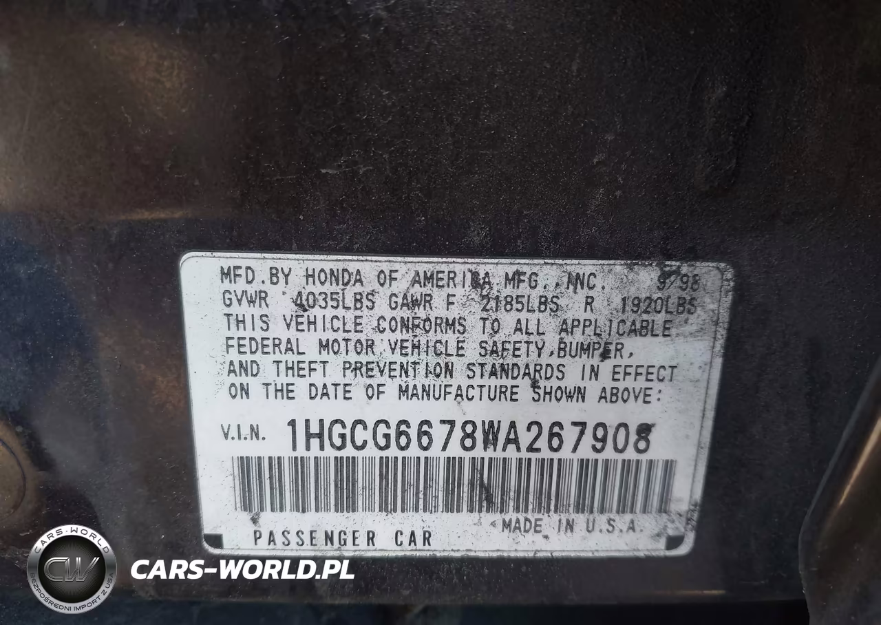 1998 Honda Accord Ex VIN:1HGCG6678WA267908 - 9