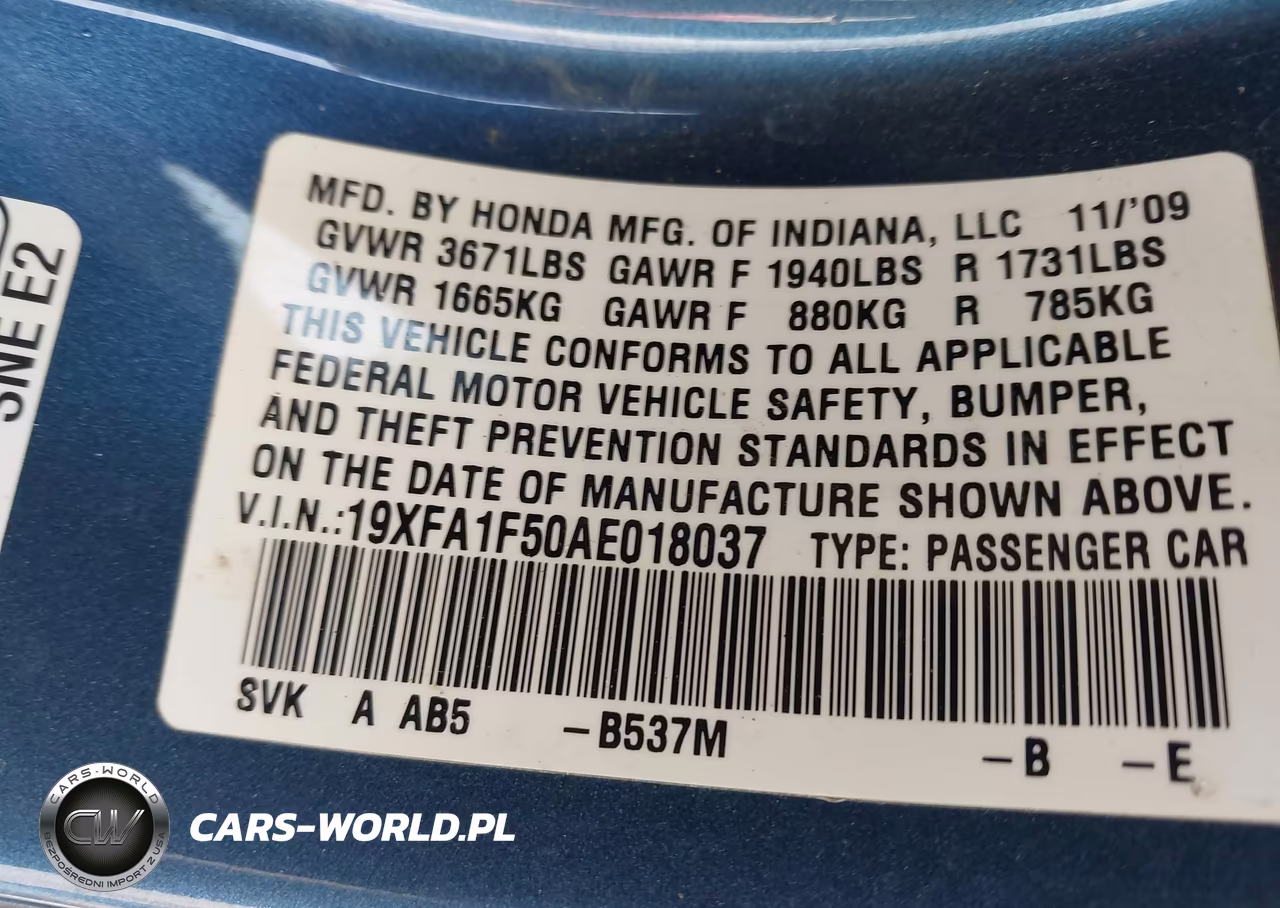 2010 Honda Civic Lx VIN:19XFA1F50AE018037 - 9