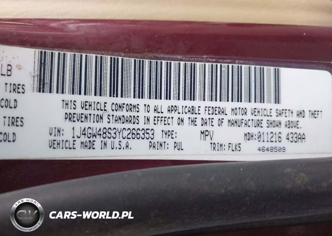 2000 Jeep Grand Cherokee Laredo VIN:1J4GW48S3YC266353 - 9