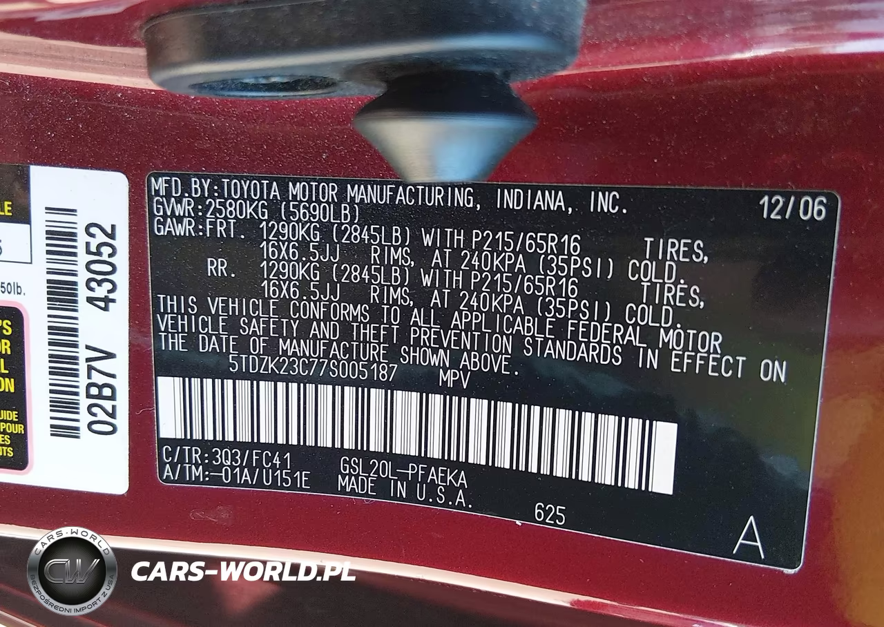 2007 Toyota Sienna Le VIN:5TDZK23C77S005187 - 9