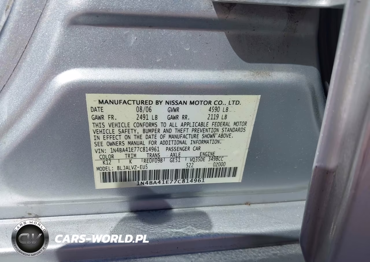 2007 Nissan Maxima 3.5 Se VIN:1N4BA41E77C814961 - 9