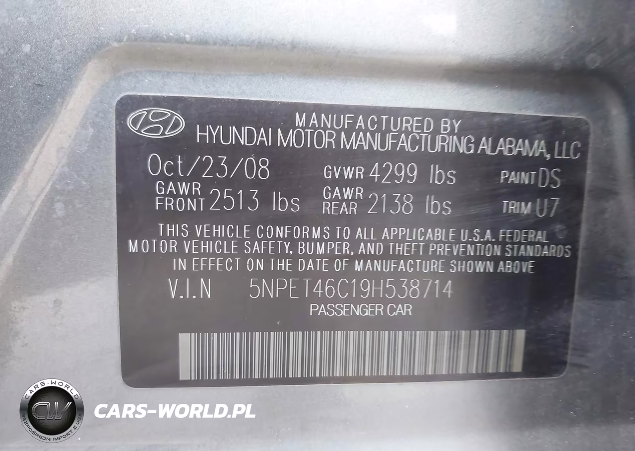 2009 Hyundai Sonata Gls VIN:5NPET46C19H538714 - 9