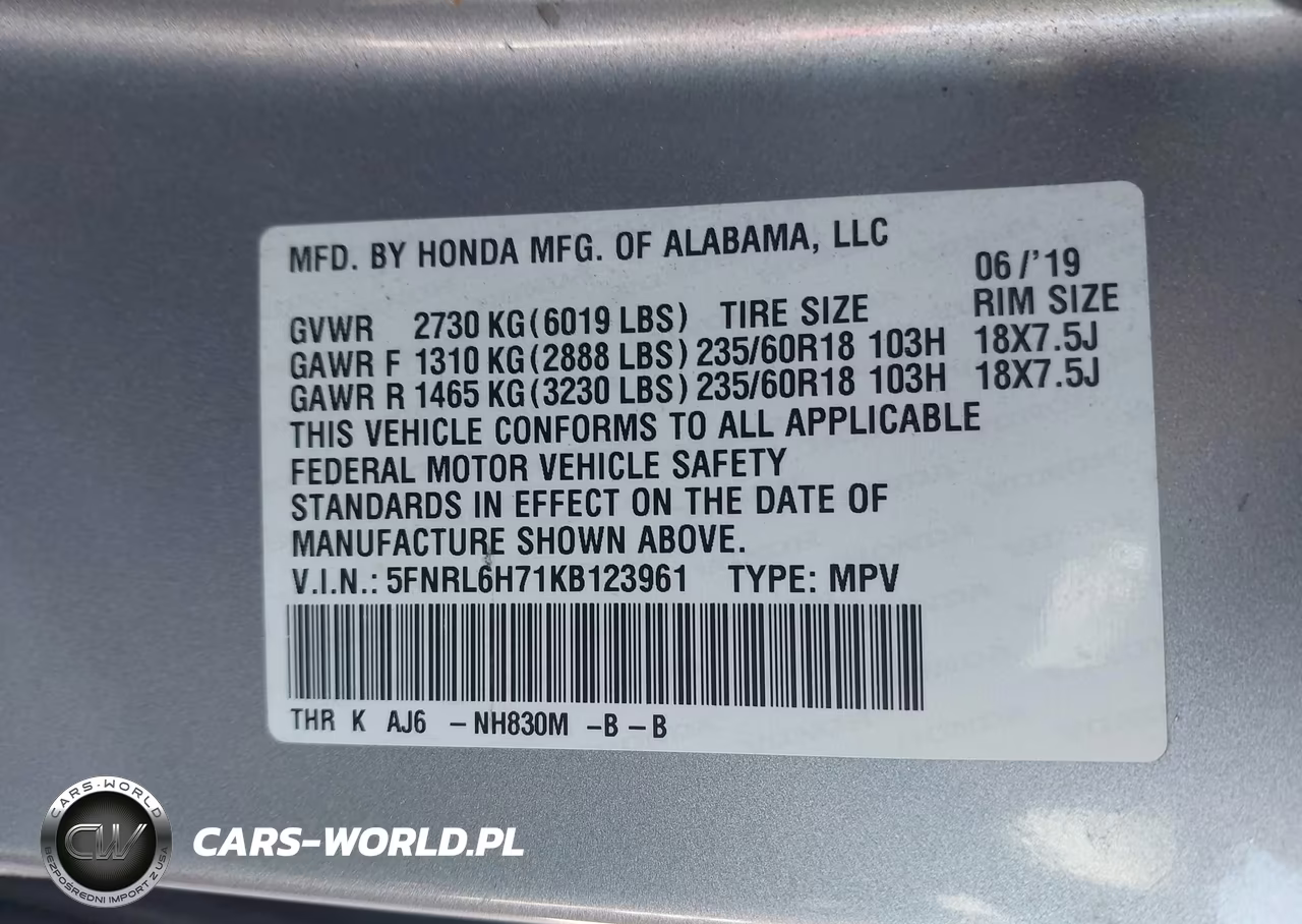 2019 Honda Odyssey Ex-L VIN:5FNRL6H71KB123961 - 9