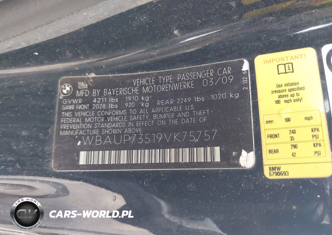 2009 BMW 128I VIN:WBAUP73519VK75757 - 9