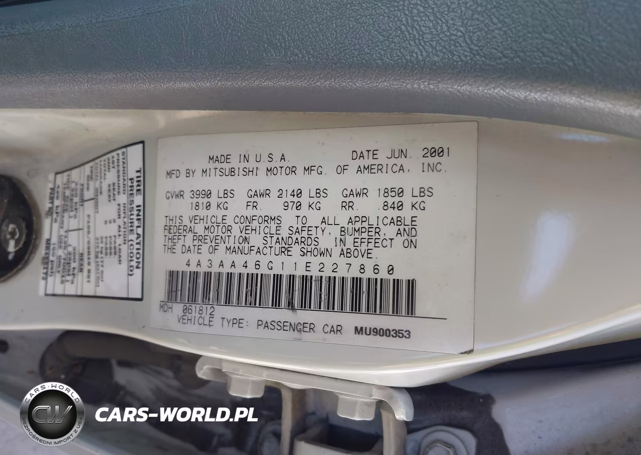 2001 Mitsubishi Galant Es VIN:4A3AA46G11E227860 - 9