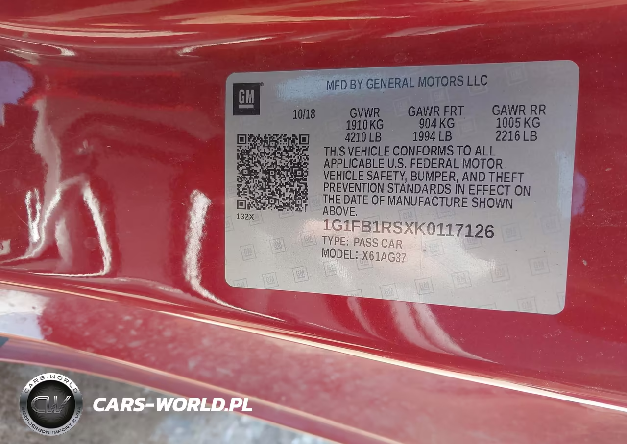 2019 Chevrolet Camaro 1Lt VIN:1G1FB1RSXK0117126 - 9