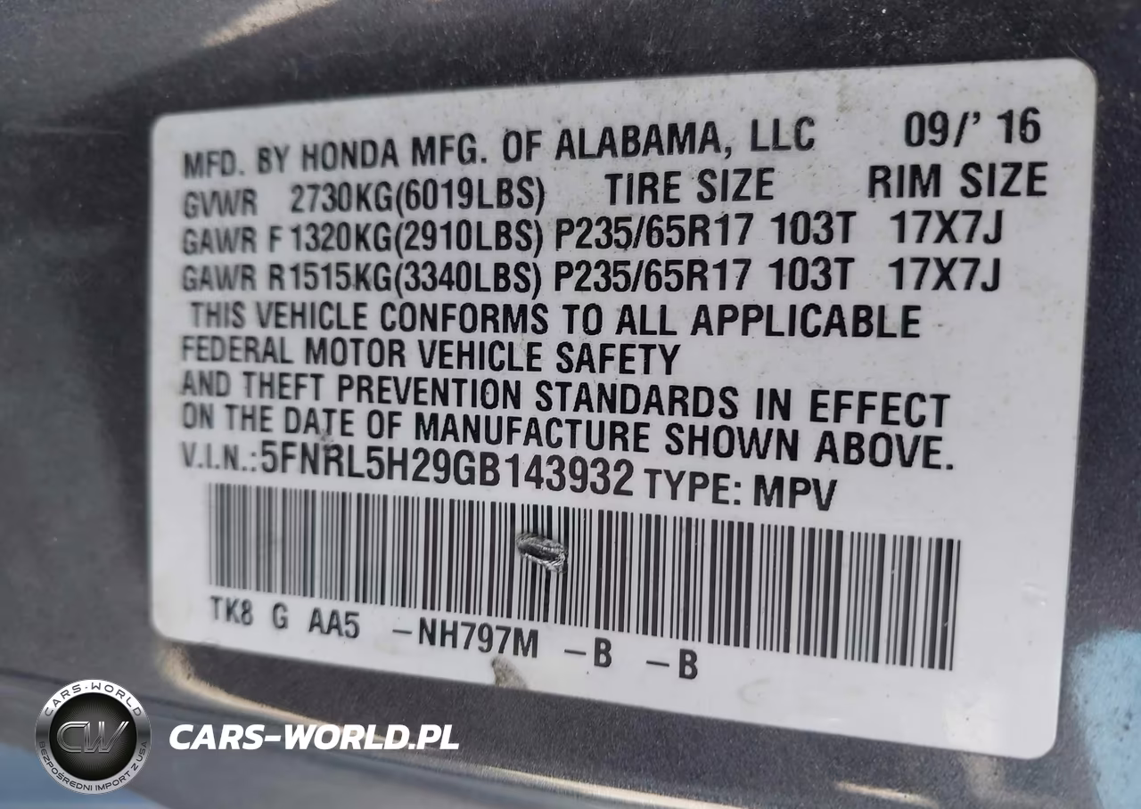 2016 Honda Odyssey Lx VIN:5FNRL5H29GB143932 - 9