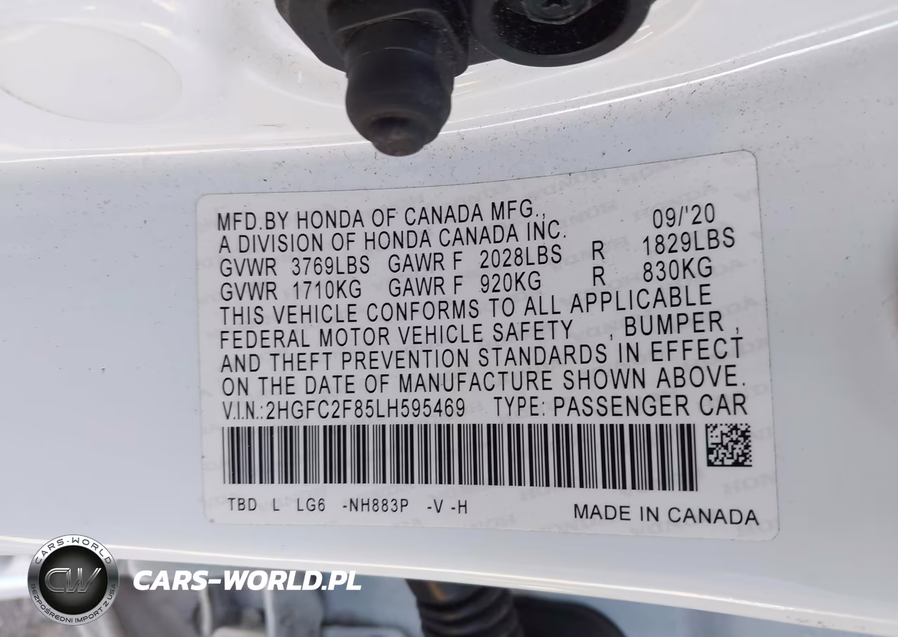 2020 Honda Civic Sport VIN:2HGFC2F85LH595469 - 9