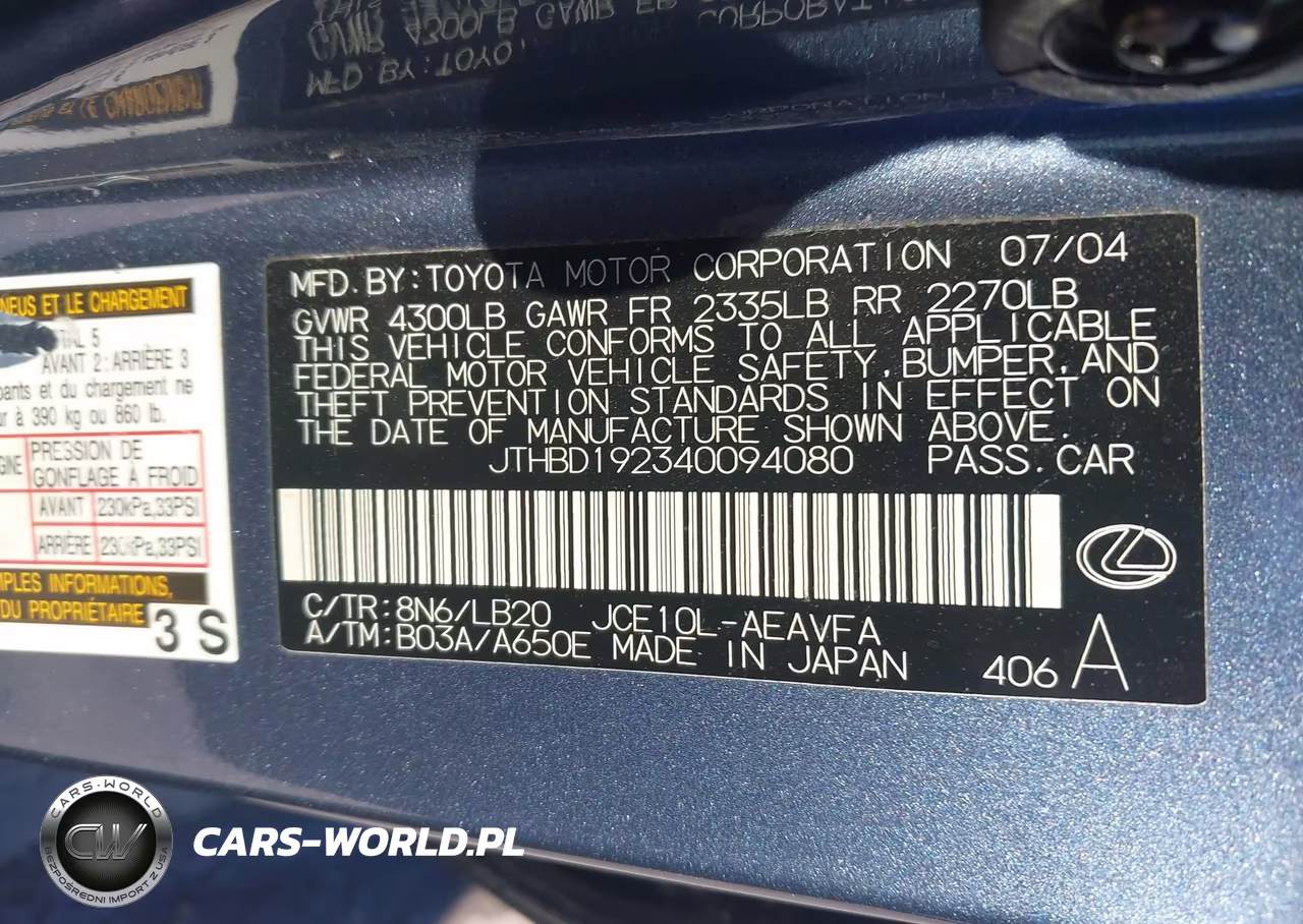 2004 Lexus Is 300 VIN:JTHBD192340094080 - 9