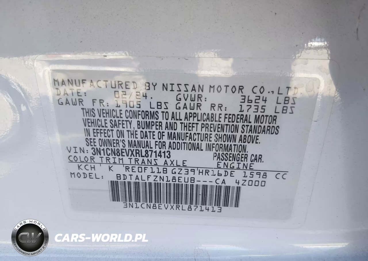 2024 Nissan Versa 1.6 Sv VIN:3N1CN8EVXRL871413 - 9