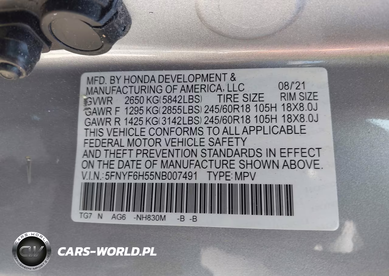 2022 Honda Pilot Awd Ex-L VIN:5FNYF6H55NB007491 - 9