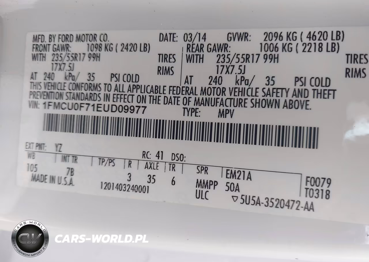 2014 Ford Escape S VIN:1FMCU0F71EUD09977 - 9