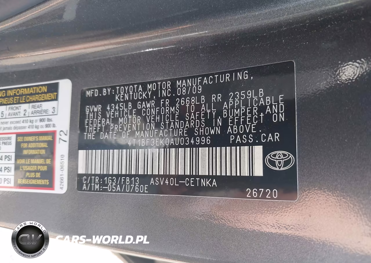 2010 Toyota Camry Le VIN:4T1BF3EK0AU034996 - 9