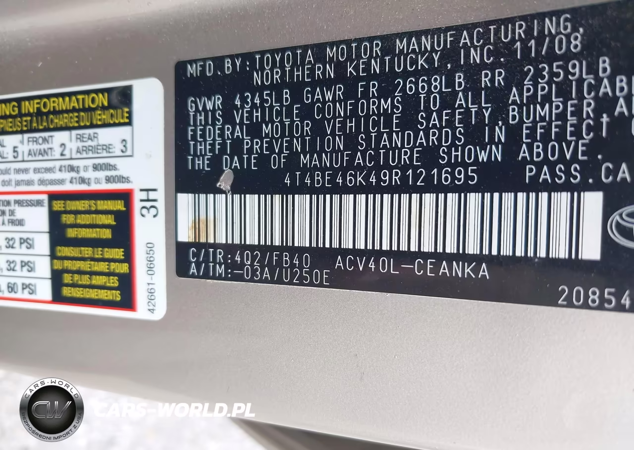 2009 Toyota Camry Le VIN:4T4BE46K49R121695 - 9