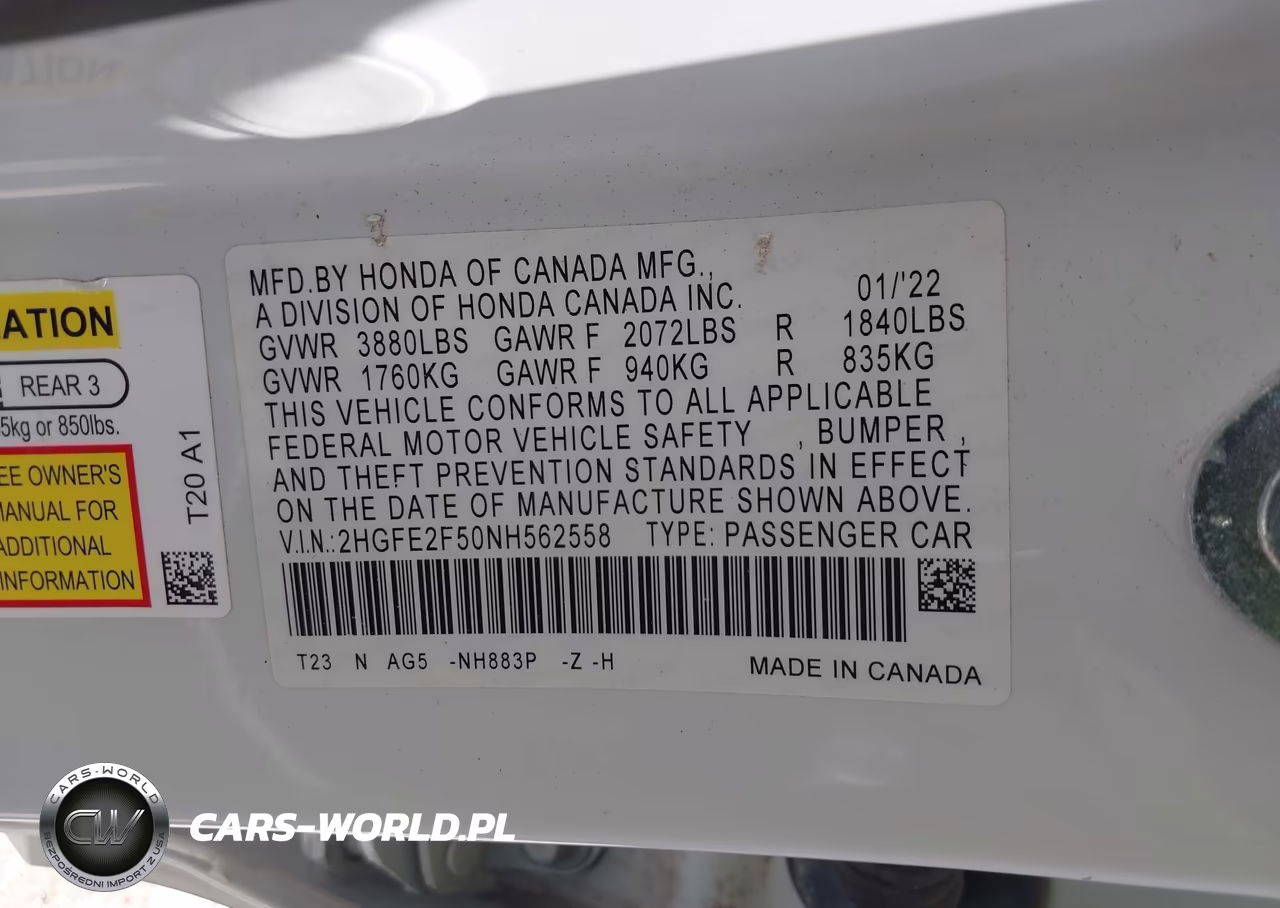 2022 Honda Civic Sport VIN:2HGFE2F50NH562558 - 9