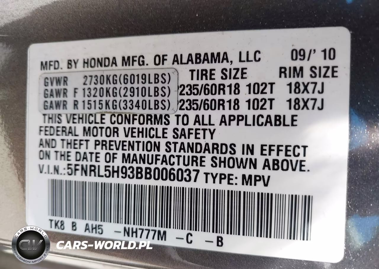 2011 Honda Odyssey Touring-Touring Elite VIN:5FNRL5H93BB006037 - 9