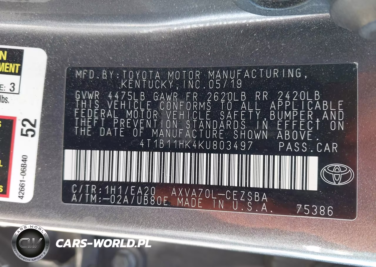 2019 Toyota Camry Se VIN:4T1B11HK4KU803497 - 9