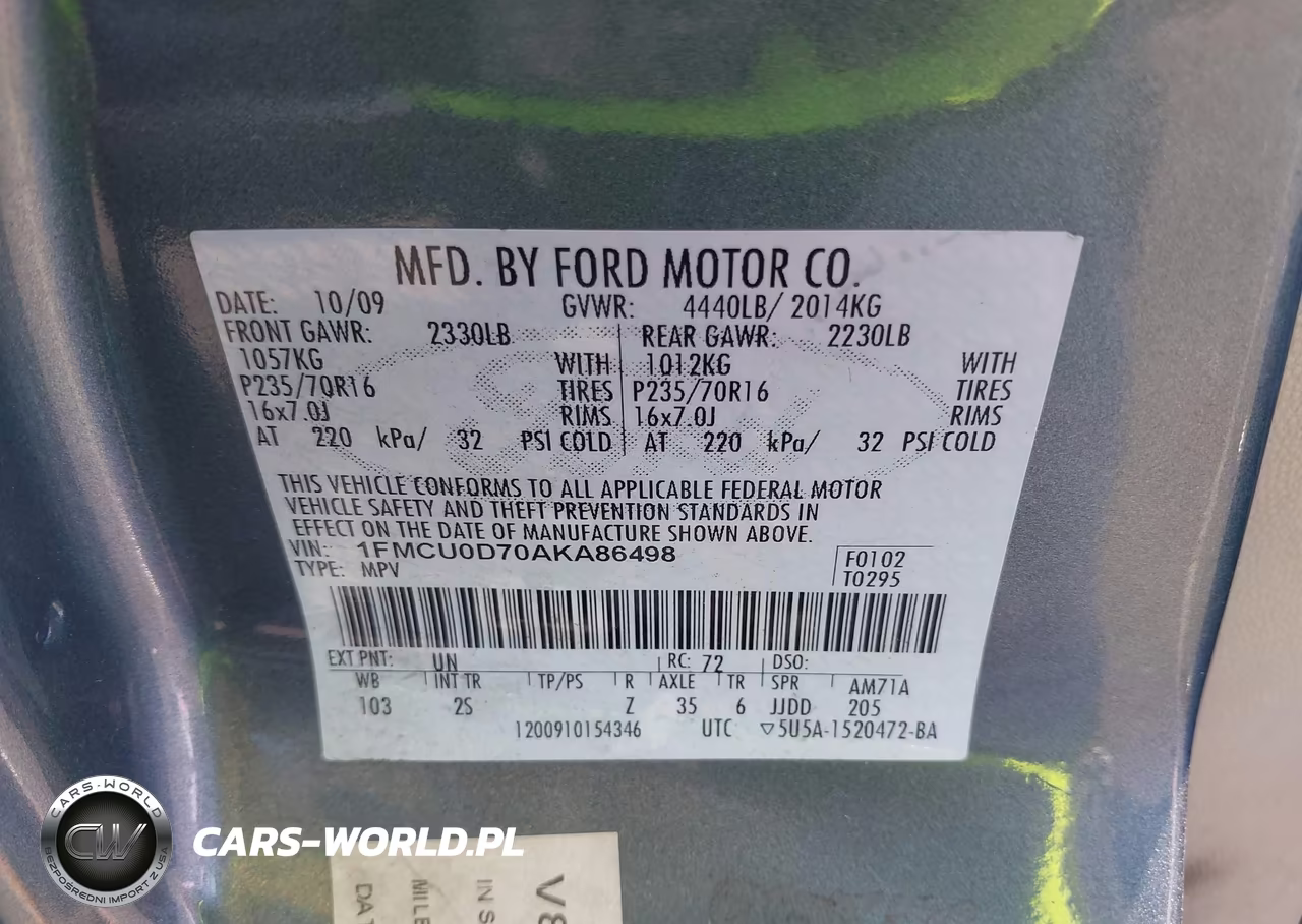 2010 Ford Escape Xlt VIN:1FMCU0D70AKA86498 - 9