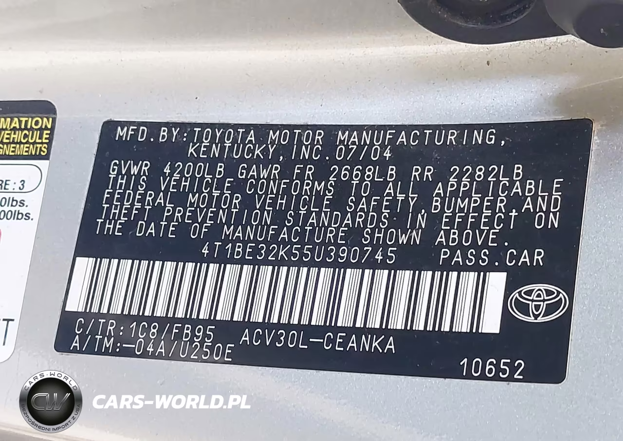 2005 Toyota Camry Std VIN:4T1BE32K55U390745 - 9