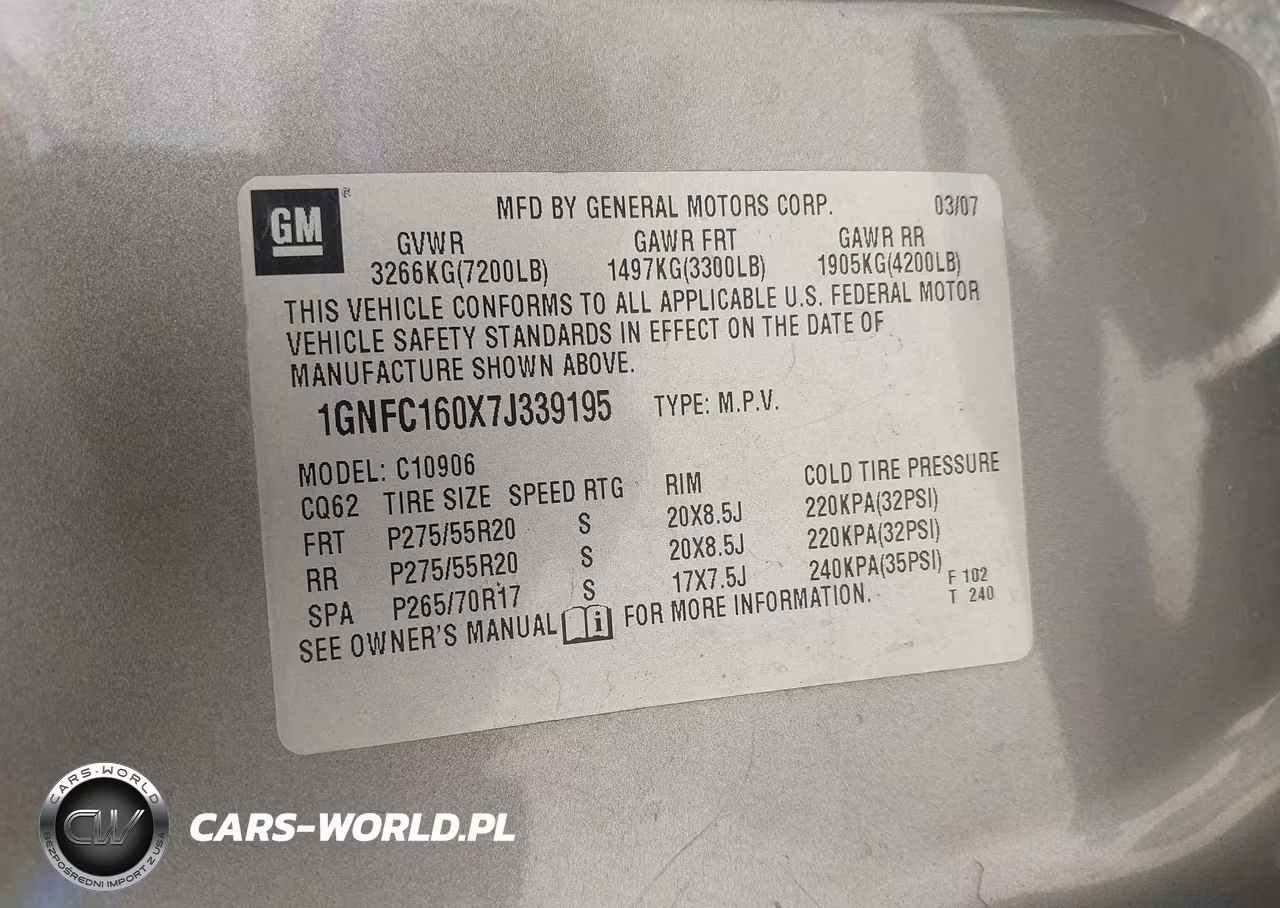 2007 Chevrolet Suburban 1500 Lt VIN:1GNFC160X7J339195 - 9
