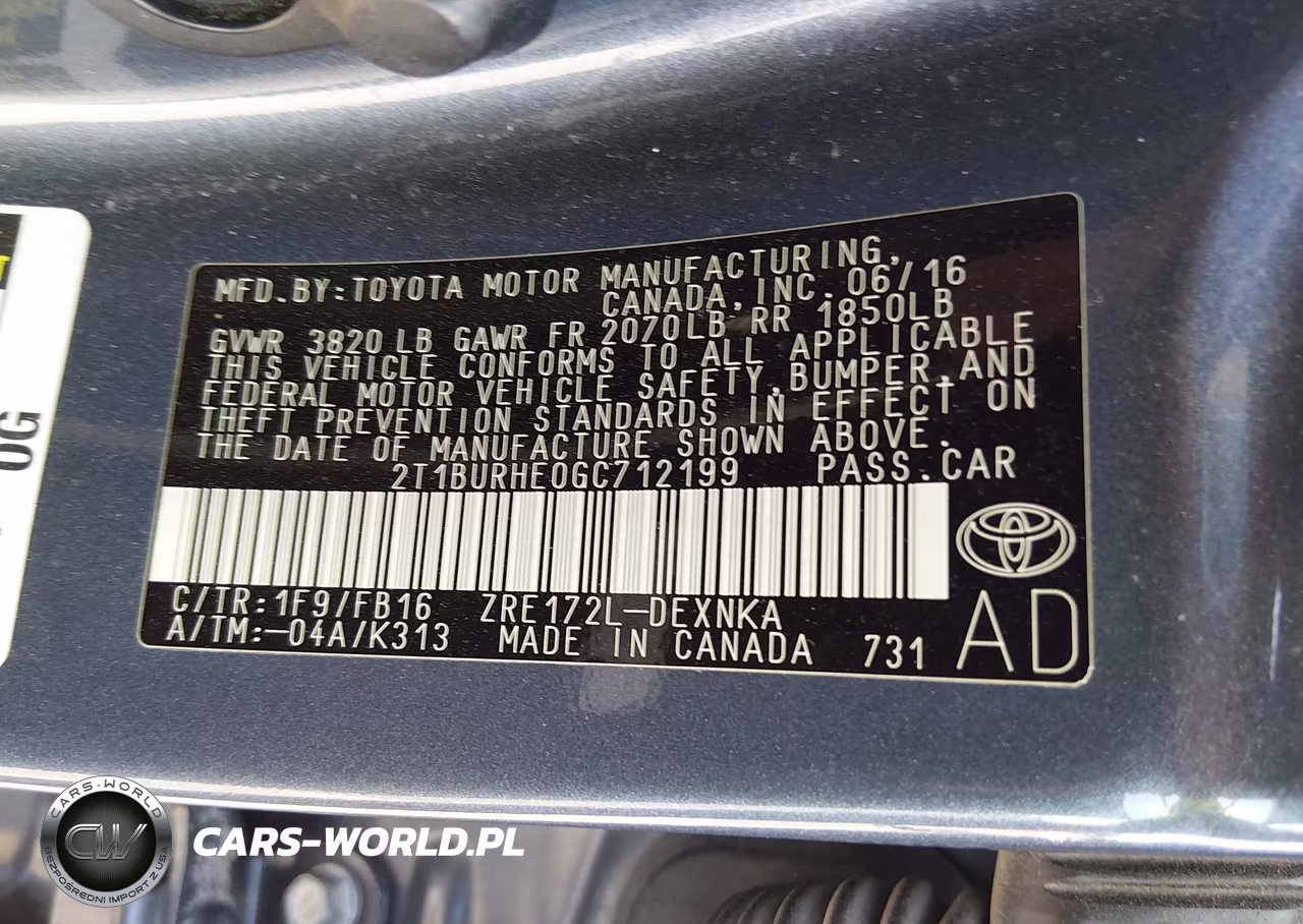 2016 Toyota Corolla Le VIN:2T1BURHE0GC712199 - 9