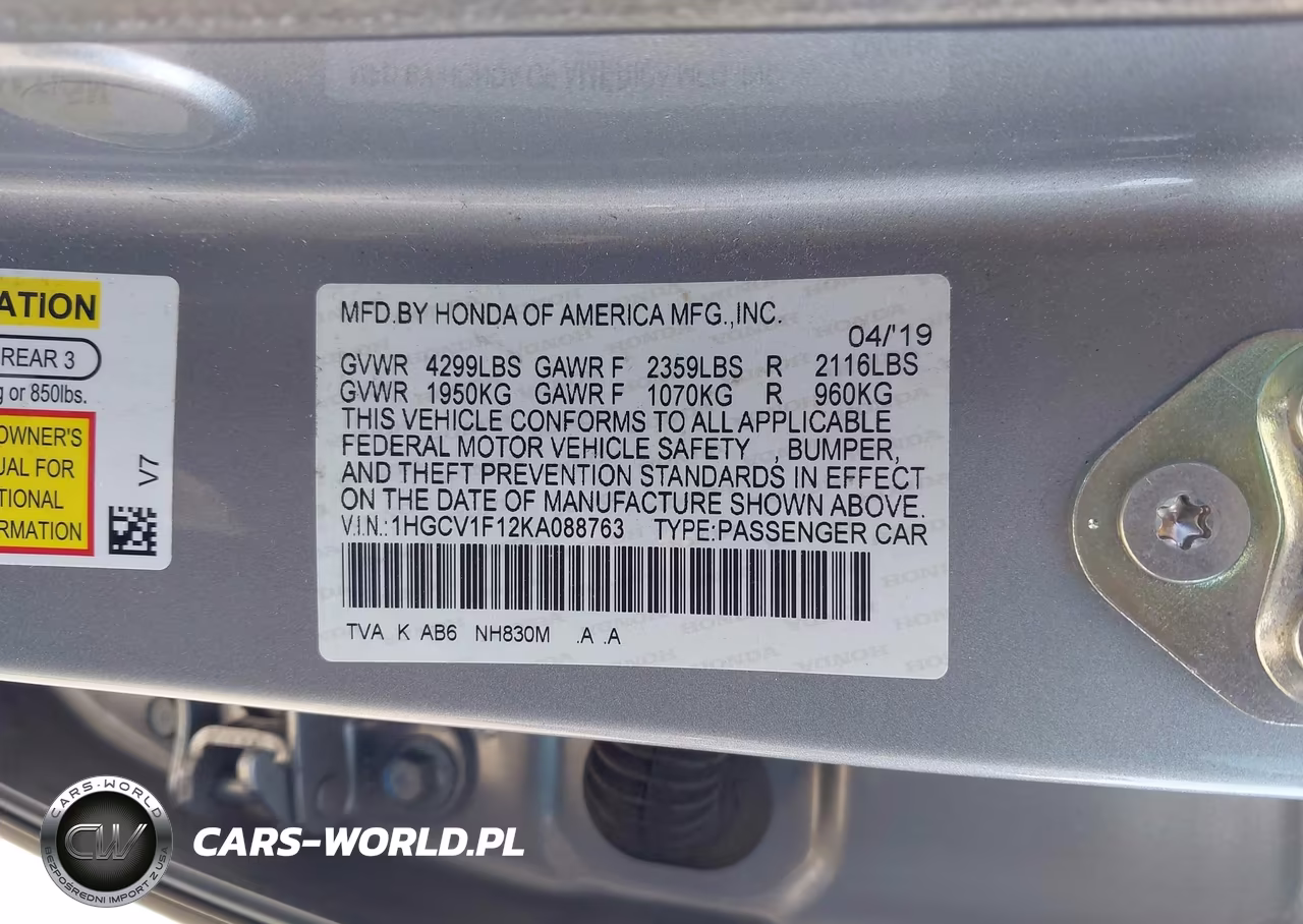 2019 Honda Accord Lx VIN:1HGCV1F12KA088763 - 9