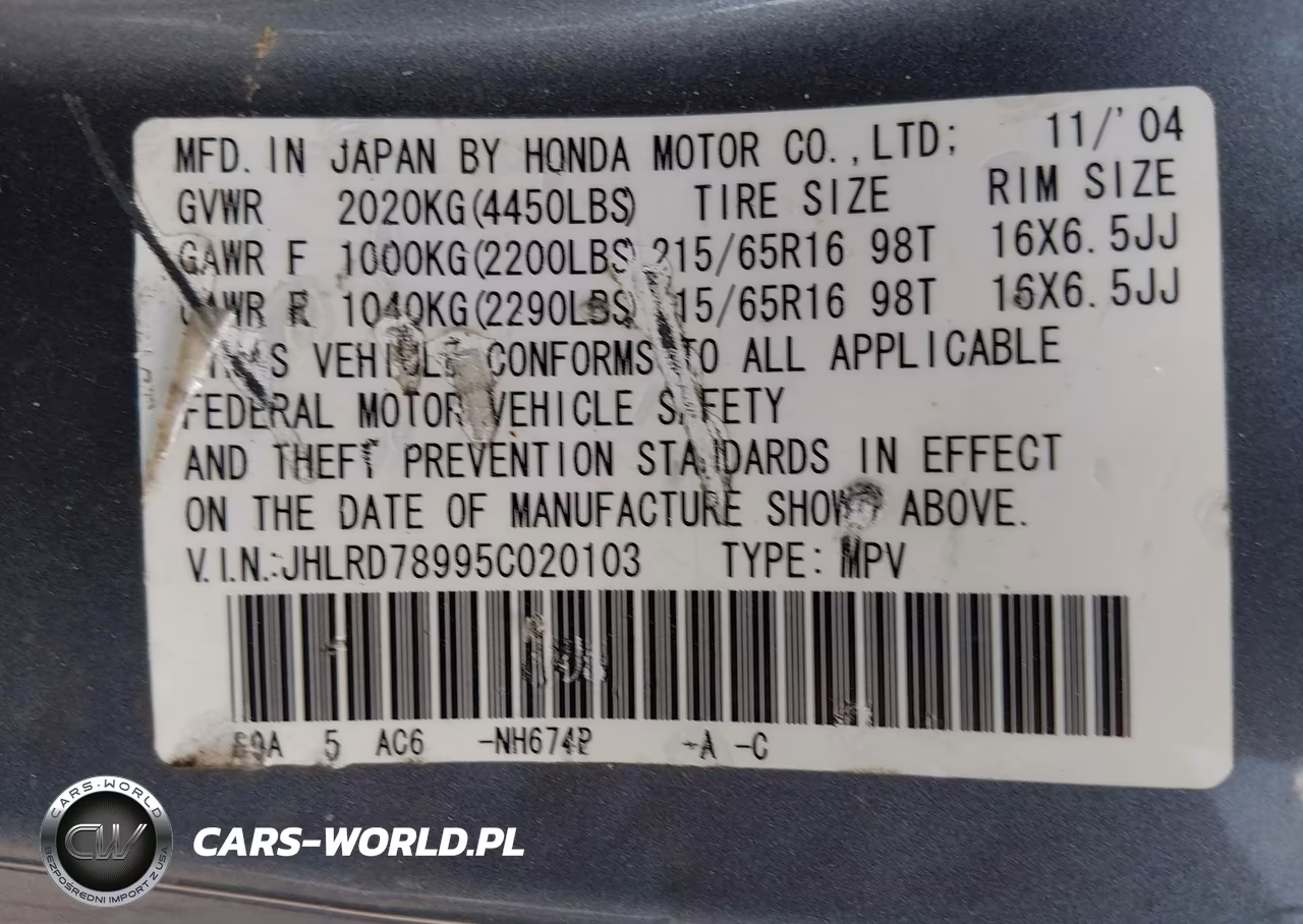 2005 Honda Cr-V Se VIN:JHLRD78995C020103 - 9