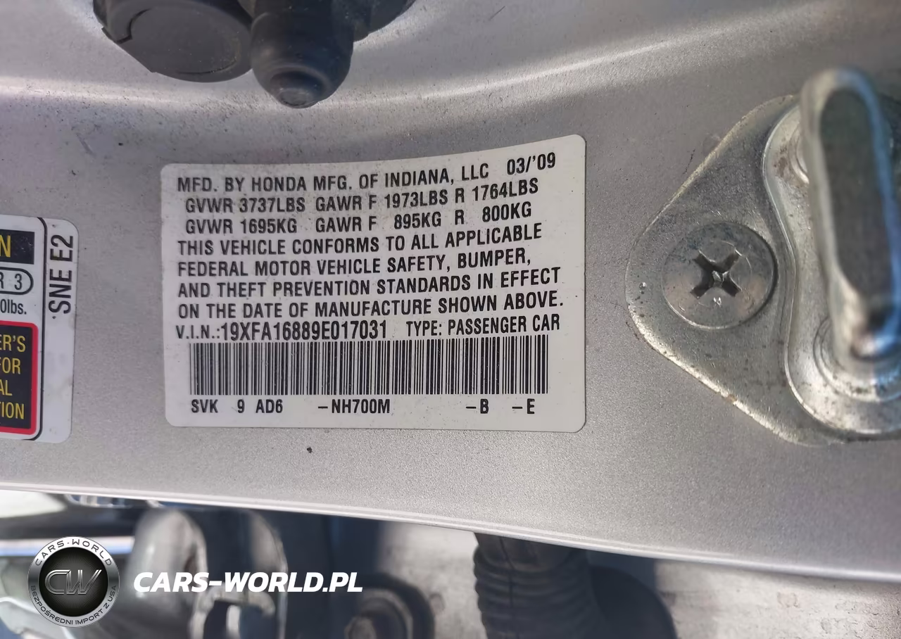 2009 Honda Civic Ex VIN:19XFA16889E017031 - 9